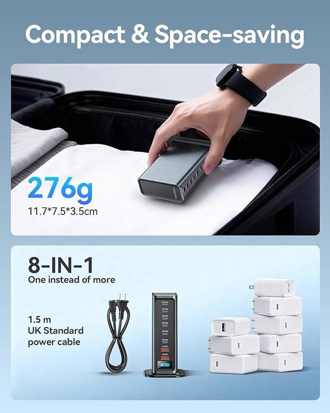 Rocoren 720w USB C Charger Block, 8-Port USB Charging Station with Dual PD 140W Fast Charging Station Hub for Multiple Devices, Laptop GaN Ⅲ Charger for iPhone 17, MacBook Pro/Air, iPad, Samsung