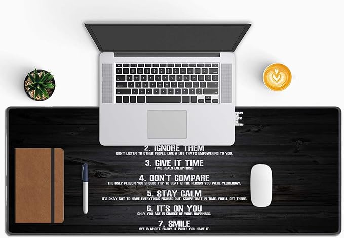 Gaming Mouse Pad, Large Non-Slip Rubber Base Mousepad, Keyboard Mouse Mat, Desk Pad with Stitched Edges, 31.5x11.8inch, 7 Rules of Life Motivational Quotes