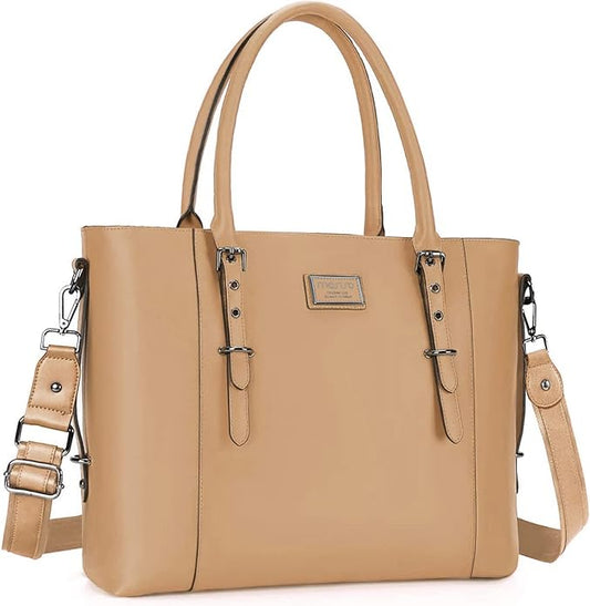 MOSISO Laptop Bag for Women, Waterproof Vintage PU Leather Briefcase Shoulder Computer Laptop Tote Bag for Office Work
