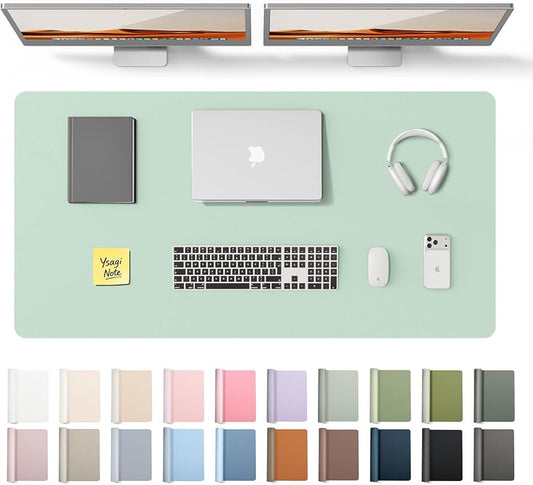 YSAGi Leather Desk Protector, Office Mat, Large Mouse Mat, Non-Slip PU Leather Blotter, Laptop Desk Pad, Waterproof Writing Pad for Office and Home (Pale Green, 47.2" x 23.6")