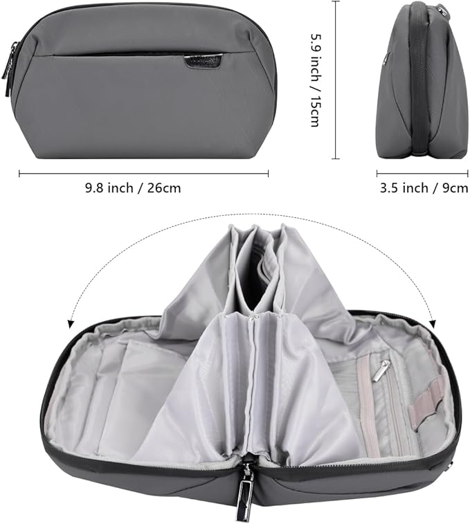 DDgro Electronics Cord Organizer Travel Case, Charger Pouch, Tech Accessories Carrying Bag (Dark Grey)