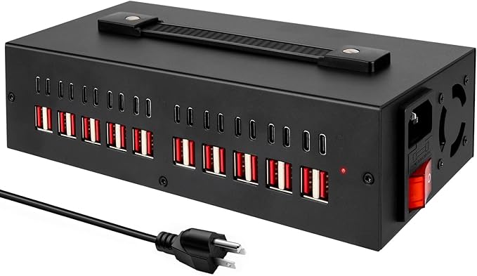 Portable USB~C Charger Block, 300W(40A) 40Port (20 USΒ A & 20 USΒ~C Port) Home USΒ Charging Station for Multiple Devices, Desktop USB Wall Charger Compatible with iPhone, iPad, Kindle, Tablets, Watch