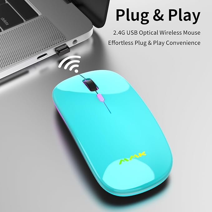 Wireless Bluetooth Mouse for Laptop, Rechargeable Mouse 2.4G USB Optical Wireless Mouse, LED Slim Dual Mode(Bluetooth 5.0 and 2.4G) Wireless for Laptop, PC, Mac OS, Android, Windows (Seafoam)