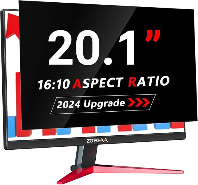 ZOEGAA 20.1 Inch 16:10 Computer Privacy Screen for Widescreen Monitor, 20.1 inch Removable Anti Blue Light Glare Eye Protection Shield, Black Blackout Anti Spy Desktop Security Private Filter