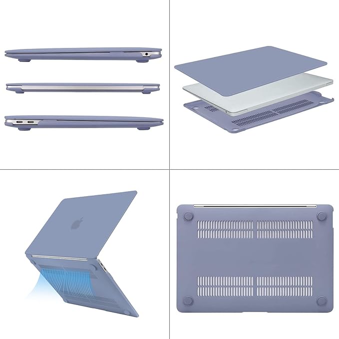 MOSISO Compatible with MacBook Air 13 inch Case M1 Chip 2021-2018 Release A2337 A2179 A1932, Plastic Hard Shell&Keyboard Cover&Screen Film&Storage Bag for MacBook Air 13.3 inch Case, Lavender Gray