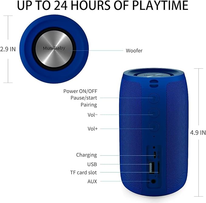 Bluetooth Speaker,MusiBaby Speaker,Outdoor, Portable,Waterproof, Speakers Bluetooth Wireless,Dual Pairing, Bluetooth 5.0,Loud Stereo,Booming Bass,1500 Mins Playtime for Home&Party Speaker Gifts(Blue)