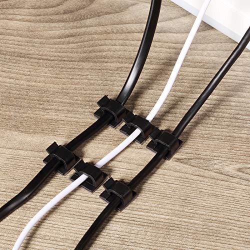Blulu 100 Pcs Adhesive Cable Wire Clips, Outdoor Light Clips, Cord Management Wire Organizer Cord Holder for Holiday String Lights, Under Desk, Car, Wall, TV PC Ethernet Cable(Medium,Black) - Image 4