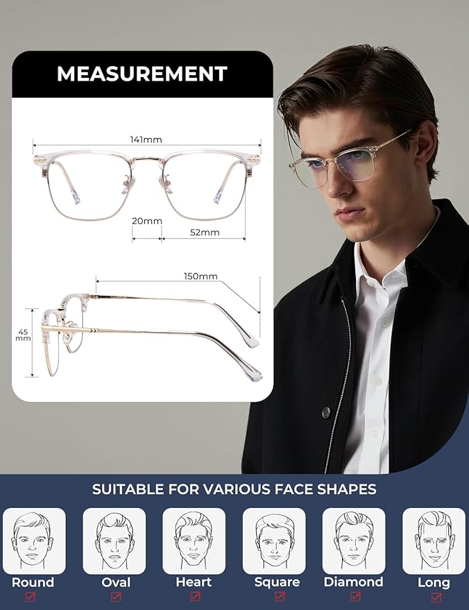 ZanyLen Blue Blocker Glasses for Men Metal Browline Computer Gaming Glasses Filter Blue Ray