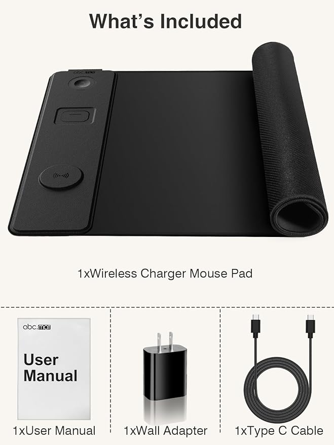 4-in-1 Mouse Pad with Magnetic Wireless Charging, 31.5"x15.8" Large Desk Mat for Laptop/Keyboard, Waterproof Smooth Surface, Non-Slip Base, with Adapter