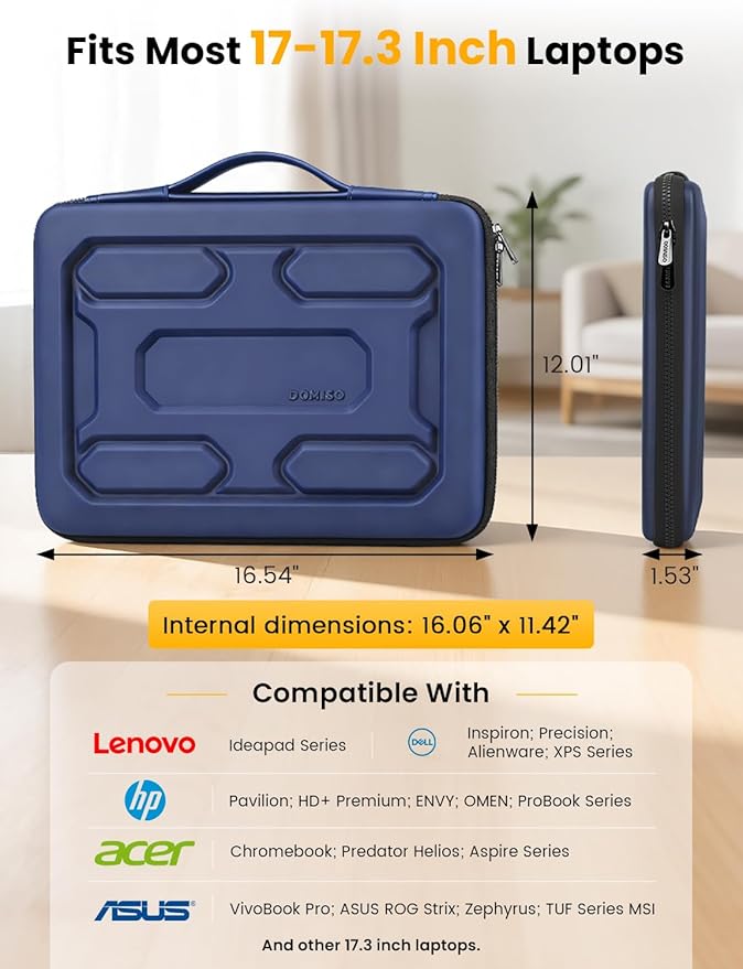 DOMISO Laptop Hard Case 17-17.3 inch Waterproof Shockproof Hard Shell Laptop Sleeve with Handle & Storage Pocket, Compatible with MacBook, HP, Dell, Dark Blue