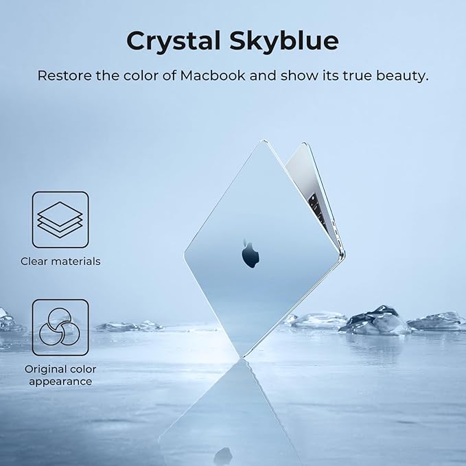 EooCoo Case Compatible with MacBook Air 13 inch M5 2026-2022 Release M4 M3 M2 A3449 A3240 A3113 A2681, Hard Shell&Keyboard Skin Cover&Screen Protector for Mac Air 13.6 inch, Gloss SkyBlue