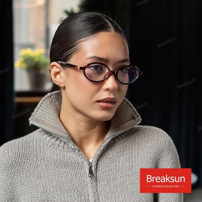 Breaksun Fashion Oval Glasses for Women Men Retro Round Tortoise Frame Blue Light Glasses Nerd Eyeglasses