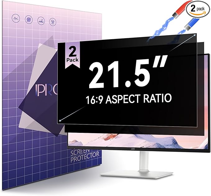 2-Pack 21.5-inch Magnetic Privacy Screen for 16:9 Computer Monitor, Snap-On Removable 21in Matte Anti Glare Blue Light Spy Filter Screen Cover Private Shield for Desktop PC [Support Curved Monitor]