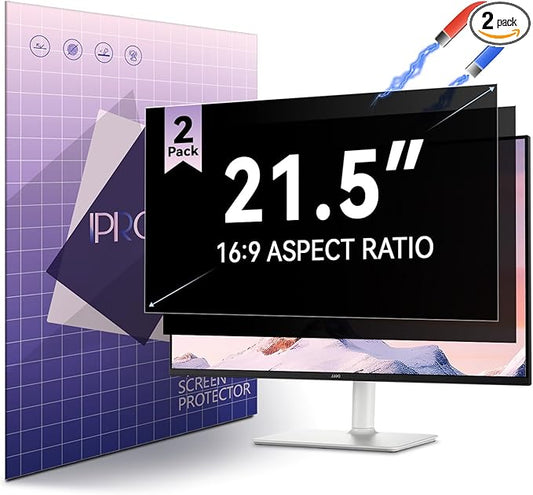 2-Pack 21.5-inch Magnetic Privacy Screen for 16:9 Computer Monitor, Snap-On Removable 21in Matte Anti Glare Blue Light Spy Filter Screen Cover Private Shield for Desktop PC [Support Curved Monitor]