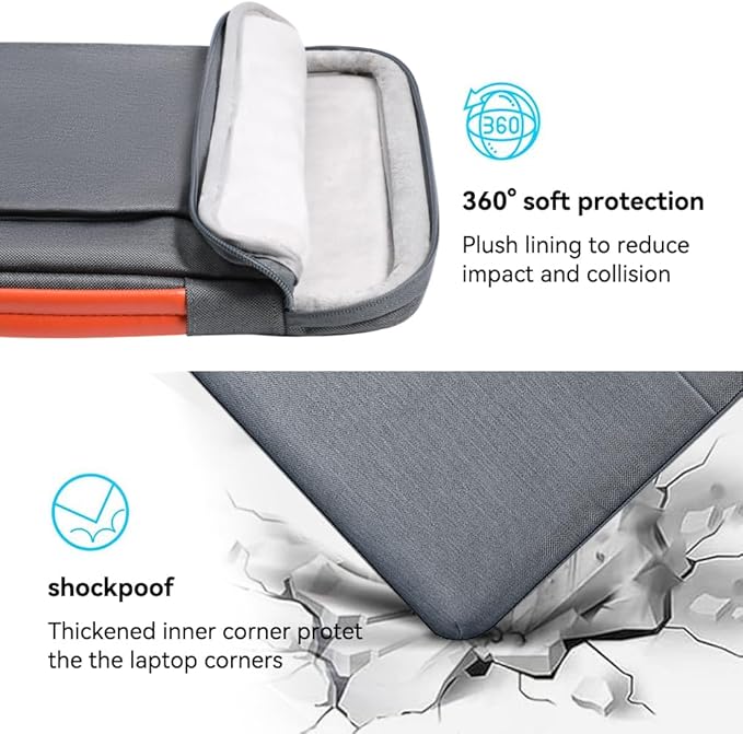 LANDICI 360°Laptop Sleeve Case 14 15 Inch Compatible with MacBook Air 15 M2/M3/M4 2022-2025, MacBook Pro 15, Hp chromebook 14, Waterproof Computer Bag Cover with Handle, Grey