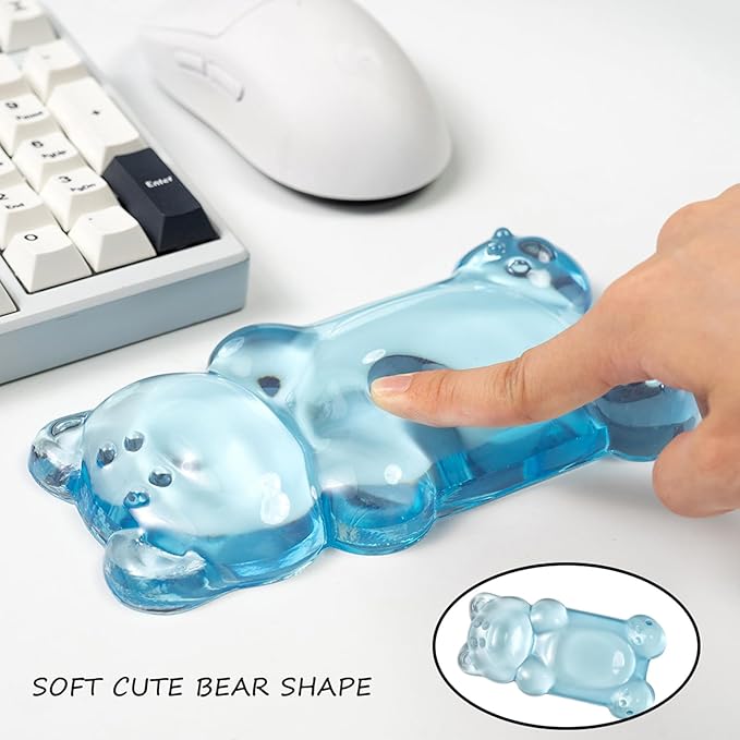 Ergonomic Silicone Gel Mouse Wrist Rest –Blue Clear Cute Bear Mouse Wrist Rest, Comfort & Support for Typing and Gaming