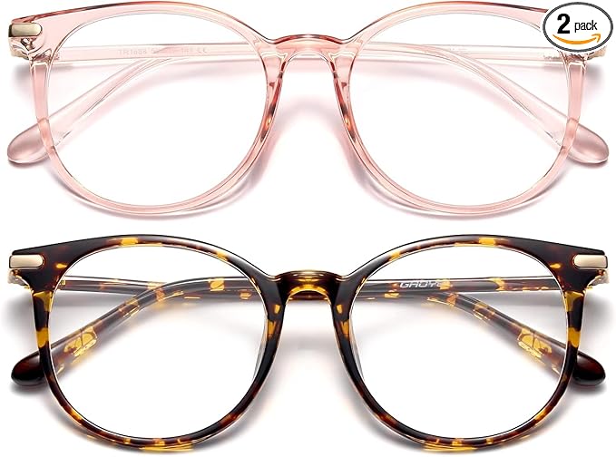 Gaoye 2 Pack Blue Light Blocking Glasses, Retro Round Eyewear Frame Anti Eyestrain Computer Glasses for Women Men - GY1688 (Pink+Tea Leopard)