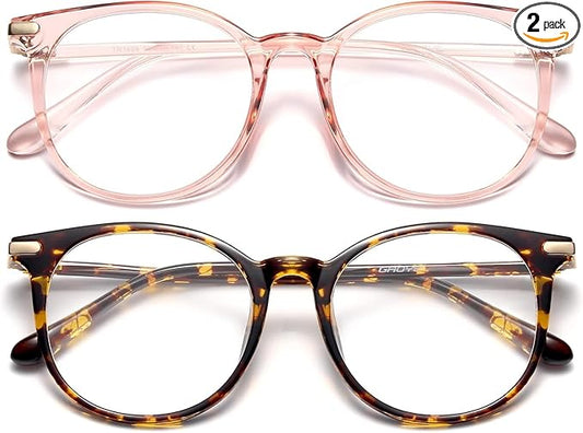 Gaoye 2 Pack Blue Light Blocking Glasses, Retro Round Eyewear Frame Anti Eyestrain Computer Glasses for Women Men - GY1688 (Pink+Tea Leopard)