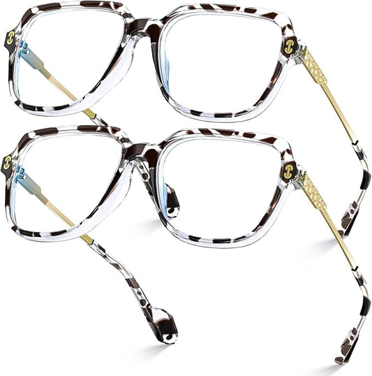 VISOONE 2 Pack Oversized Blue Light Blocking Glasses with Chic Square TR90 Frame and Metal Temple for Women Men REMY