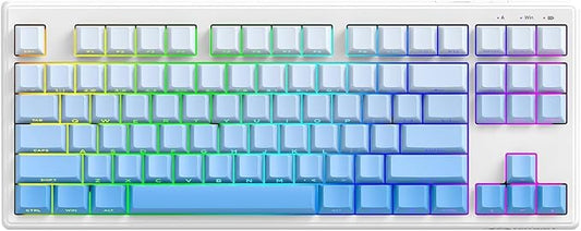 M87V2 Wireless Keyboard,Low Profile Quiet Typing Membrane Gaming Keyboard with 80% TKL Layout Side Printed Keys,RGB Backlit,USB C Rechargeable,87 Keys PBT Keycap for Windows PC,Mac,Linux-Gradient Blue