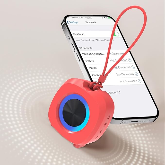 Speaker, Small Portable Bluetooth Wireless IPX5 Waterproof Shower Speaker,Loud Stereo Sound Deep Bass,Dual Pairing, RGB Lights,Long Playtime for Outdoor Party, Great Gift,1PC (Red)