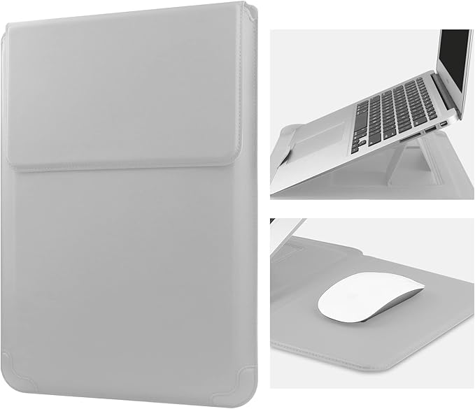 HoYiXi 15 16 Inch Laptop Sleeve Case Leather Bag for MacBook Pro 16 2021 & 2019/ASUS Vivobook 15/Huawei MateBook D15/HP 15.6" PC/MacBook Pro 15/Surface Laptop 3/Dell Inspiron 15/IdeaPad, Silver
