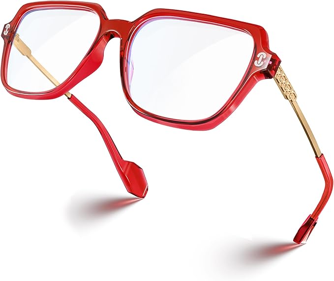 VISOONE Oversized Blue Light Blocking Glasses with Chic Square TR90 Frame and Metal Temple for Women Men REMY