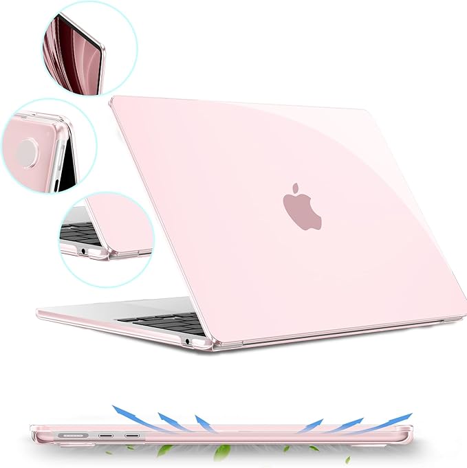 B BELK Compatible with MacBook Air 13 inch Case M5 2026 2025 2024-2022 M4 M3 M2 A3449 A3240 A3113 A2681, Plastic Hard Shell+Keyboard Cover+Screen Protector for MacBook Air 13.6 inch Case, Rose Pink