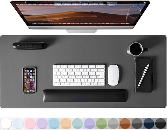 PU Leather Large Mouse Pad, Desk Pad Protector, Non-Slip Desk Mat for Home and Office, Waterproof Laptop Computer Desk Blotter for Keyboard and Mouse, Mouse Pads for Desk, Deep Grey (13.7''X23.6'')