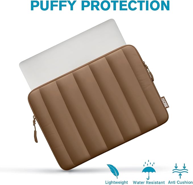 TECCOL Puffy Laptop Case 15.6 inch,15.6 inch Laptop Sleeve for 15-15.6" Lenovo Thinkpad Ideapad HP Acer Asus Dell Chromebook,Protective Waterproof Sleeve 15 inch Notebook Bag with Small Case,Brown