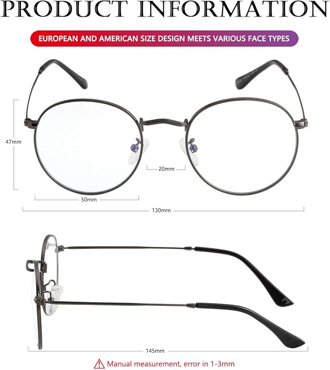 AIEYEZO Blue Light Glasses for Women Men Fashion Retro Circle Wire Frames Eyeglasses Anti-Blue Light Computer Gaming Glasses