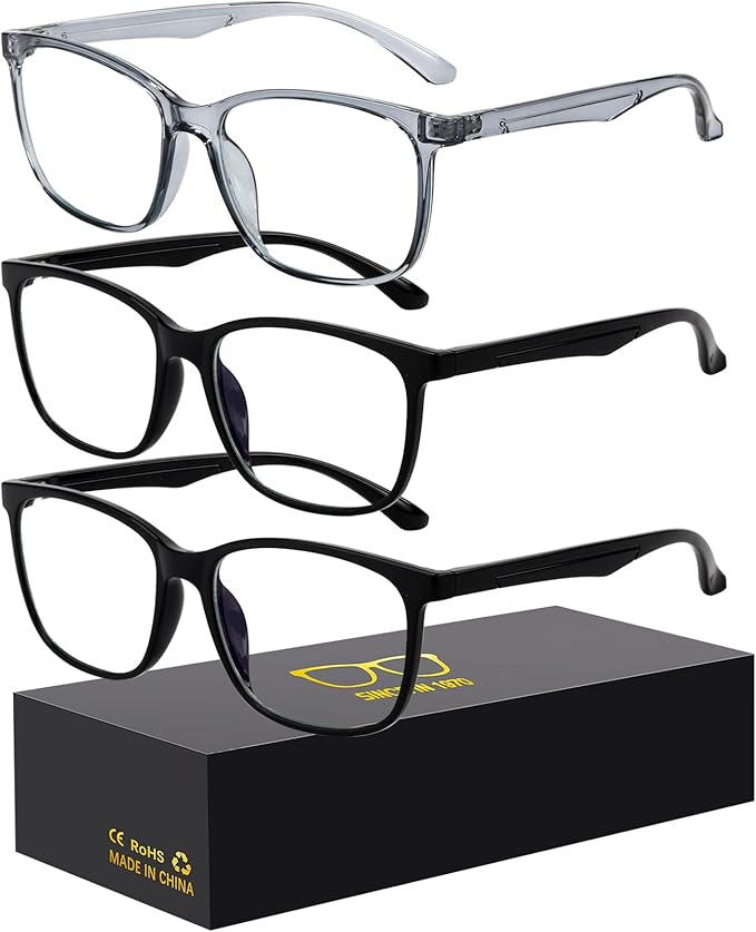 Oilway Blue-Light Blocking Glasses Computer Reading/Gaming/TV/Phones Glasses Fashion Anti Eyestrain Glasses for Women Men(E2 Black + Black + Gray)