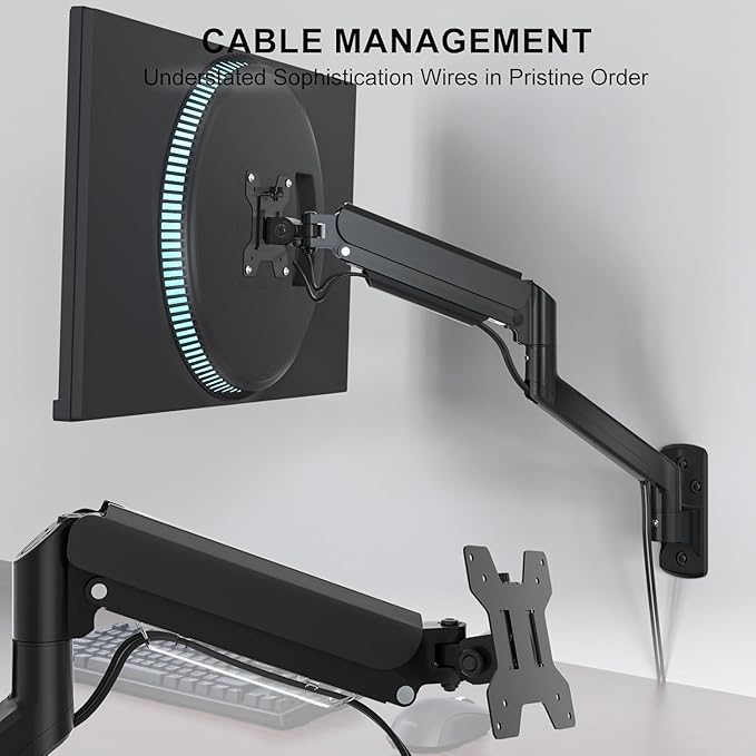 WALI Computer Monitor Wall Mount for 17 to 32 Inch Screens, Single Monitors Mount Holds up to 22lbs, Fully Adjustable Wall Mount Monitor Arm, 75x75/100x100mm VESA Mount (GSWM001), Black