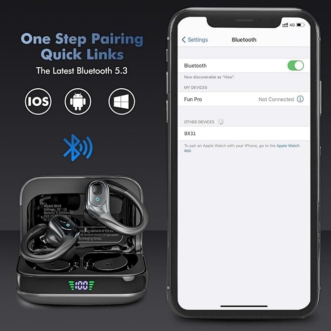 Wireless Earbuds, Sports Bluetooth Headphones, 75Hrs Playtime Ear Buds with LED Power Display, Noise Canceling Headset, IPX7 Waterproof Earphones for Workout/Running