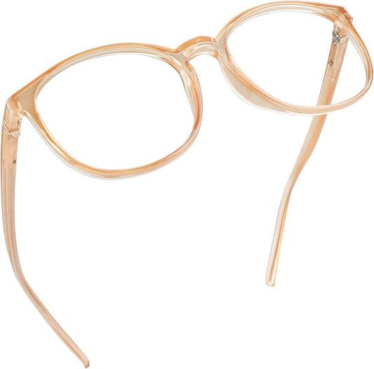LifeArt Round Blue Light Blocking Glasses, Computer Glasses, Gaming Glasses, TV Glasses for Women Men (Champagne, 3.50 Magnification)