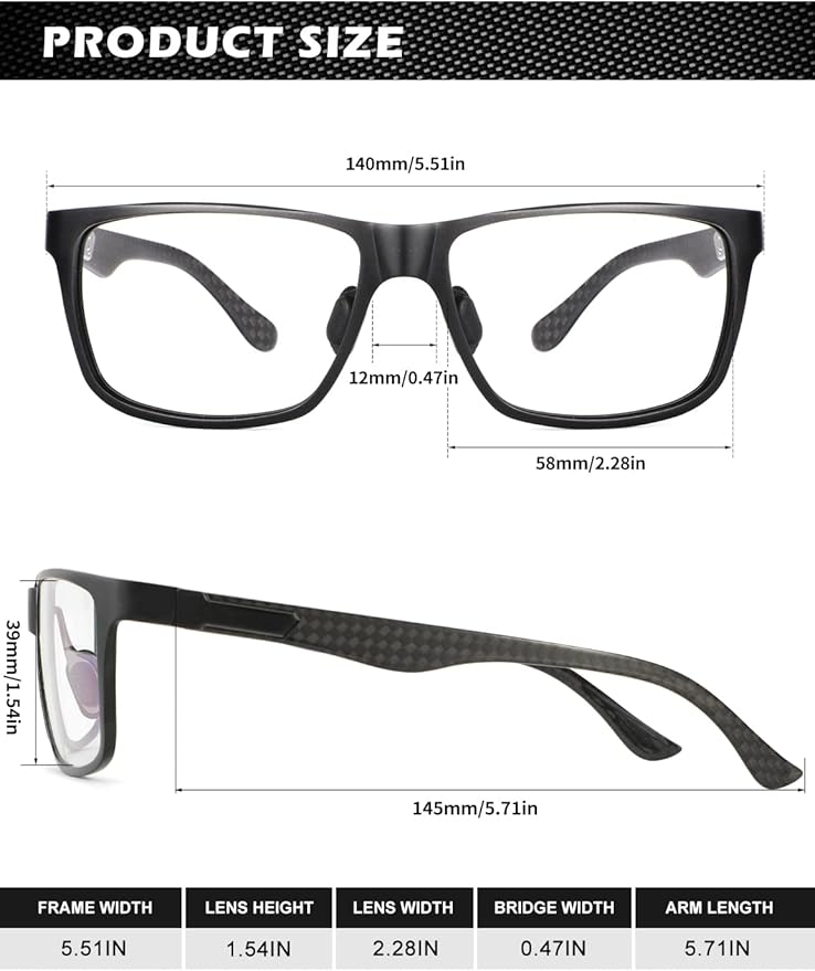 ANYLUV Carbon Fiber Reading Glasses for Men Women, Blue Light Blocking Computer Readers, Anti Glare Spring Hinge