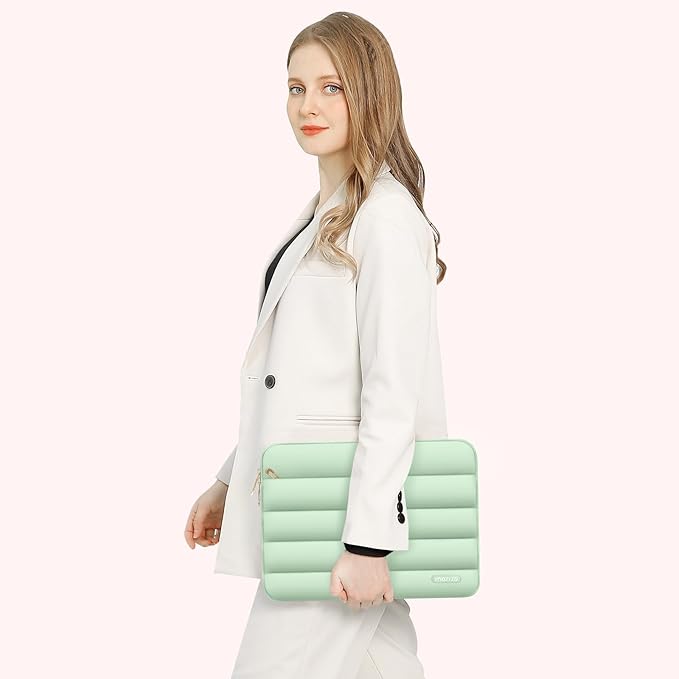 MOSISO Laptop Case 13.3 inch,13-13.3 inch Puffy Laptop Sleeve Compatible with MacBook Air 13.6 M5 M4 M3 M2 M1/Neo/Pro 13/14,HP Dell ASUS Lenovo,Polyester Horizontal Bag with Small Case, Mint Green