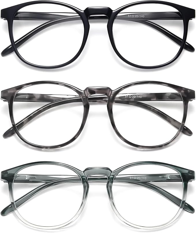 IBOANN Chic & Comfy Blue Light Glasses for Women - 3-Pack Round Frames, Screen-Ready Style with UV Protection Coating