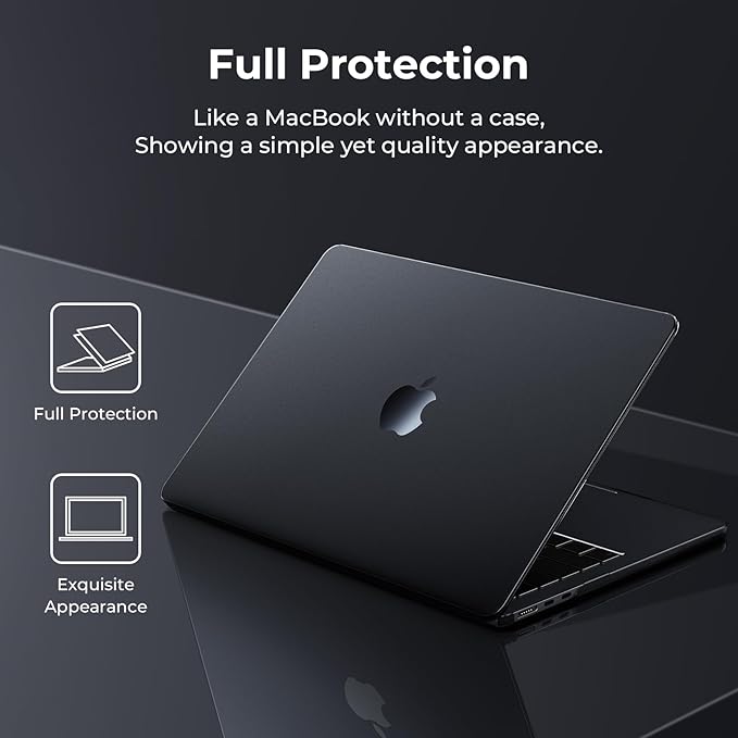 EooCoo Case Compatible with MacBook Air 13 inch M5 2026-2022 Release M4 M3 M2 A3449 A3240 A3113 A2681, Hard Shell&Keyboard Skin Cover&Screen Protector for Mac Air 13.6 inch, Matte Midnight Black