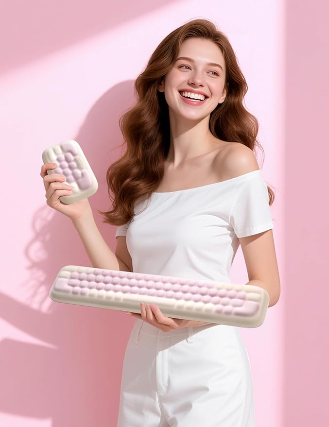 Meatanty Keyboard and Mouse Wrist Rest Set, Computer Wrist Pad Support, Ergonomic Keypad Hand Rest Combo, Memory Foam Typing Desk Accessory Carpal Tunnel Cushion, Laptop Office Home School Women Cute