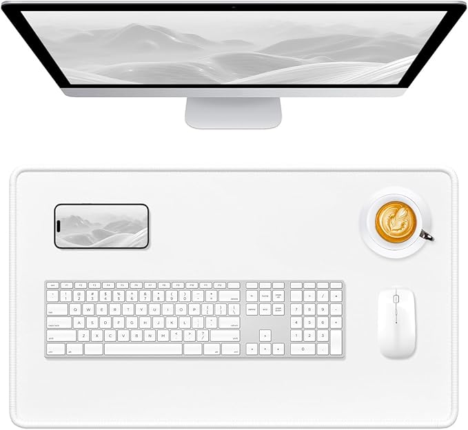 Hsurbtra Desk Pad, 23.6" x 13.8" Premium-Textured Desk Mat, Stitched Edge Anti-Slip Waterproof Rubber Mouse Pad, M Extended Computer Mat for Office Gaming Laptop Keyboard Ivory White