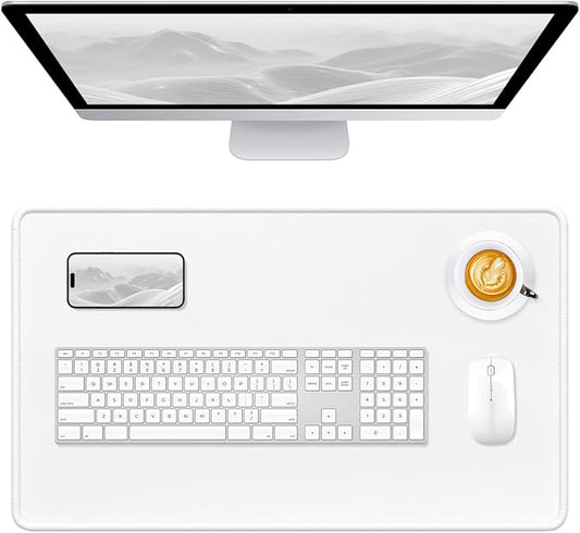 Hsurbtra Desk Pad, 23.6" x 13.8" Premium-Textured Desk Mat, Stitched Edge Anti-Slip Waterproof Rubber Mouse Pad, M Extended Computer Mat for Office Gaming Laptop Keyboard Ivory White