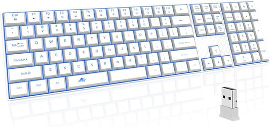 Wireless Backlit Keyboard Quiet - Computer Rechargeable Ergonomic Light UP Keyboard, Silent Keys Full Size Compatible for Windows, Desktop, Laptop, PC, Gaming, PS5 - White