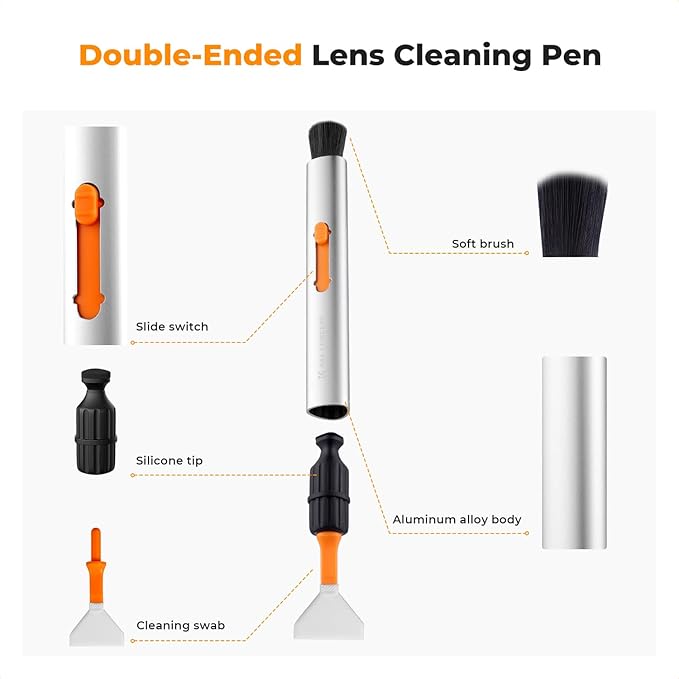 K&F Concept® Versatile Switch Lens Cleaning Pen, Replaceable Pen Tip with Cleaning Brush+Carbon Tip*2+24mm Full-Frame Cleaning Swab*6 for Camera Filters Screen Phone Computer Tablet AR VR Glasses - Image 2