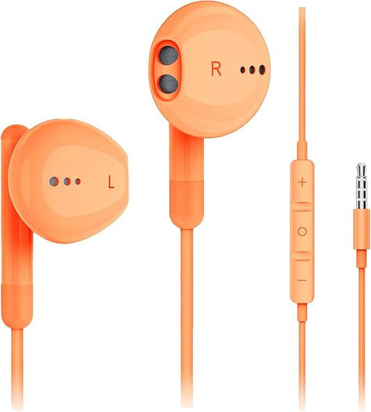 Kimwood Wired Earbuds with Microphone, Wired Earphones in-Ear Headphones HiFi Stereo, Powerful Bass and Crystal Clear Audio, Compatible with iPhone, Android, Computer Most with 3.5mm Jack(Orange)