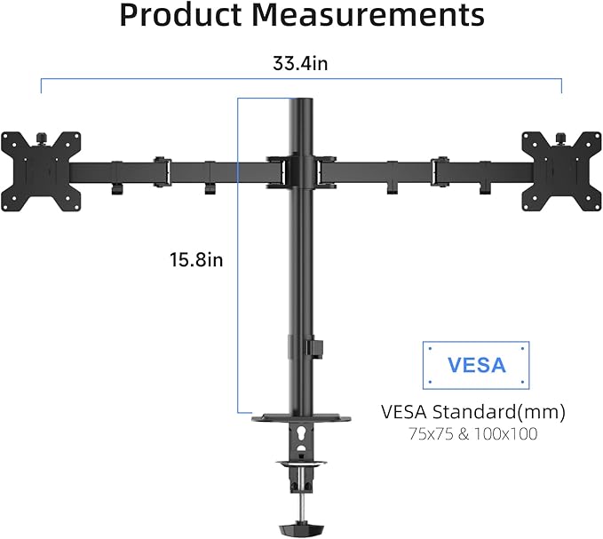 Suptek Dual Monitor Arm Desk Mount,Ultrawide Dual Monitor Arm for 2 Monitor Screens up to 38 inches and Max 22lbs Each,Extra Tall 15.75" Pole Fully Adjustable Monitor Stand for Desk,Black(MD9442MB)