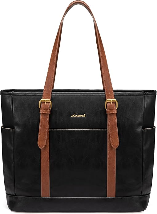 LOVEVOOK Laptop Tote Bag for Women,Vintage Leather Work Tote Bag for Women Computer Briefcase Bag,Waterproof Teacher Business