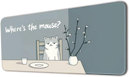 Desk Pad Protector, Office Desk Mat, Large Mouse Pad, Non-Slip Desk Blotter, 23.6x11.8 inch, Grey Cat Pattern