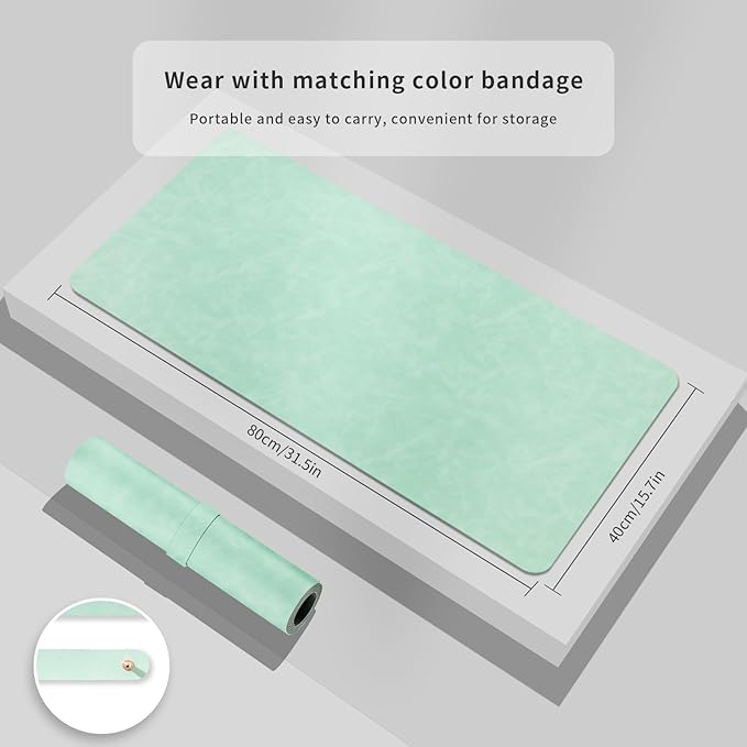 Desk Pad Soft PU Leather Large Mouse Pad Laptop Computer Desk Mat Table Blotter Flat Smooth Waterproof Non-Slip Desktop Protector Writing Pad for Office and Home (Light Green, 90x43cm)