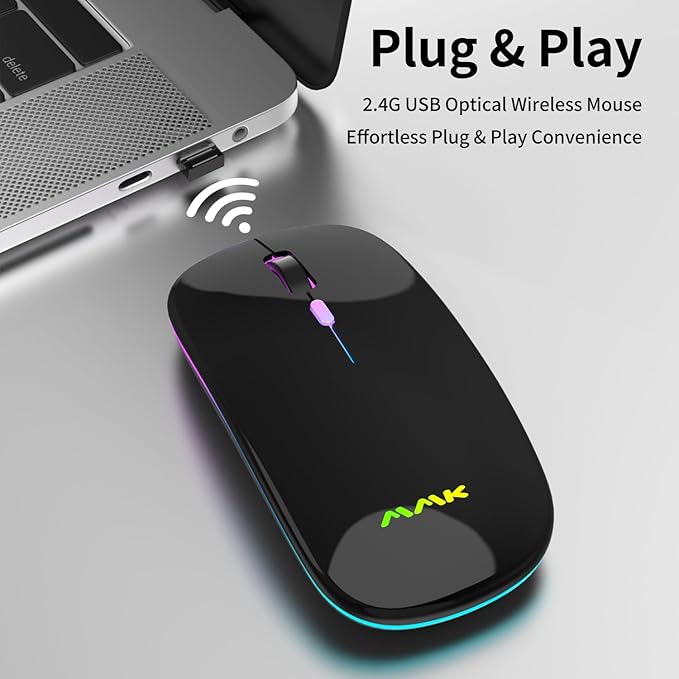 Wireless Bluetooth Mouse for Laptop, Rechargeable Mouse 2.4G USB Optical Wireless Mouse, LED Slim Dual Mode(Bluetooth 5.0 and 2.4G) Wireless for Laptop, PC, Mac OS, Android, Windows (Black)